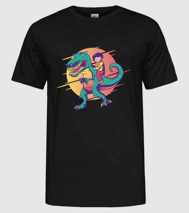T-rex Gamer dinozaur model negru pe tricou