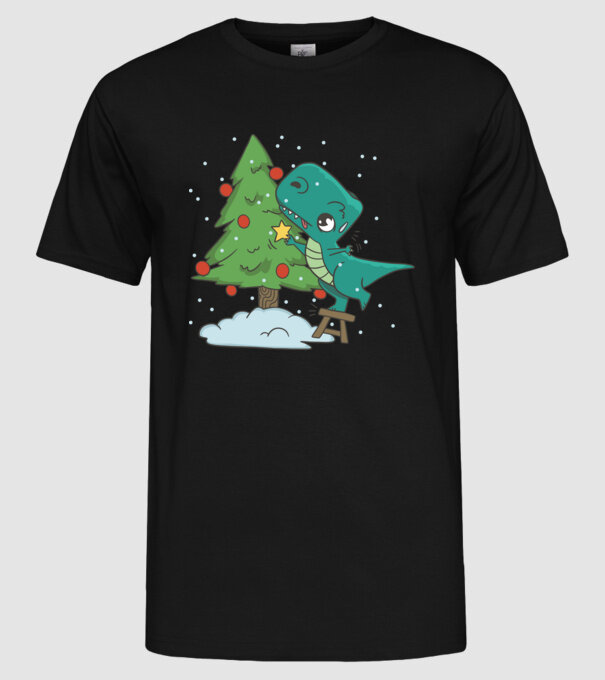 T-rex decorare pom de Crăciun model negru pe tricou