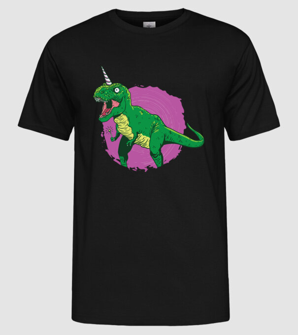 T-rex unicorn model negru pe tricou