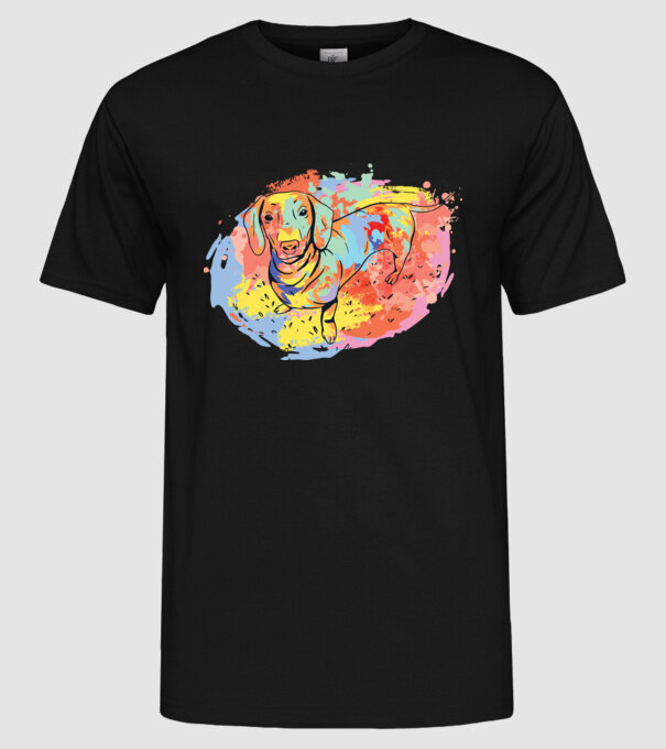 Teckel colorat model negru pe tricou