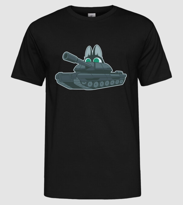 Pisică cu tanc model negru pe tricou