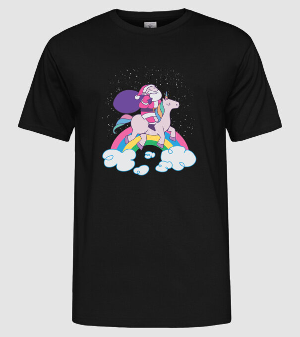 Moș Crăciun Unicorn model negru pe tricou