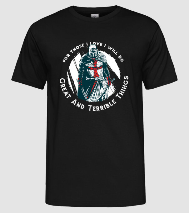 Cavaler Templier model negru pe tricou