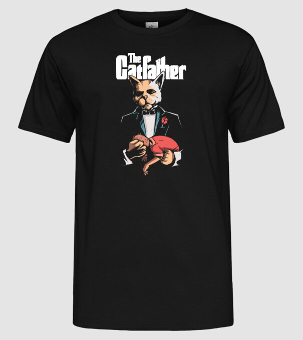 The Catfather model negru pe tricou