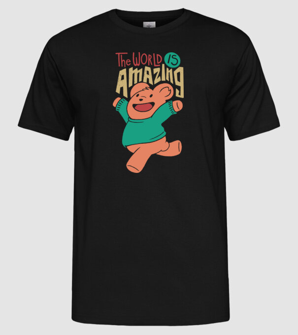 The world is amazing ursuleț Teddy model negru pe tricou