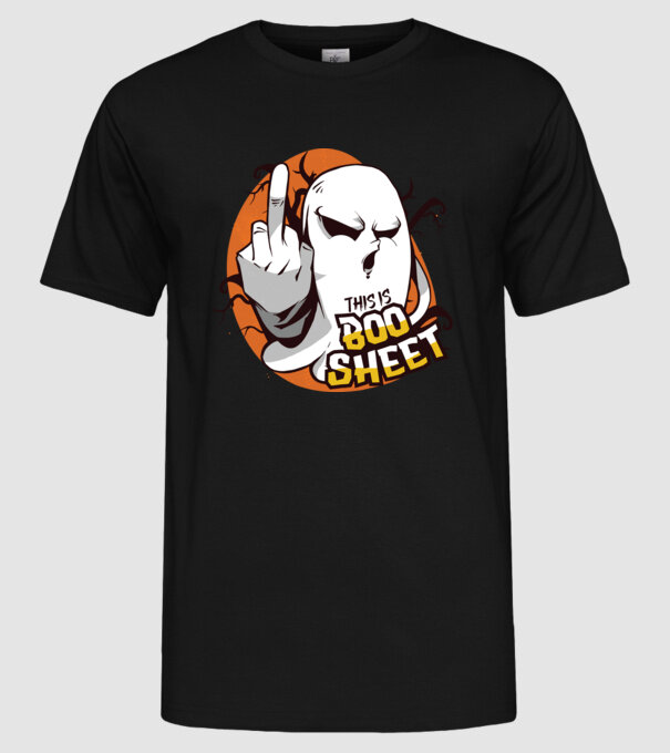 This is Boo Sheet Halloween model negru pe tricou