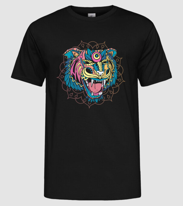 Tigru Mandala model negru pe tricou