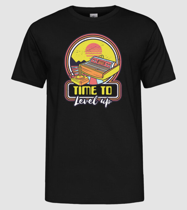 Time to Level Up model negru pe tricou