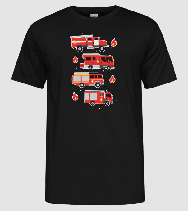 Mașini de pompieri model negru pe tricou