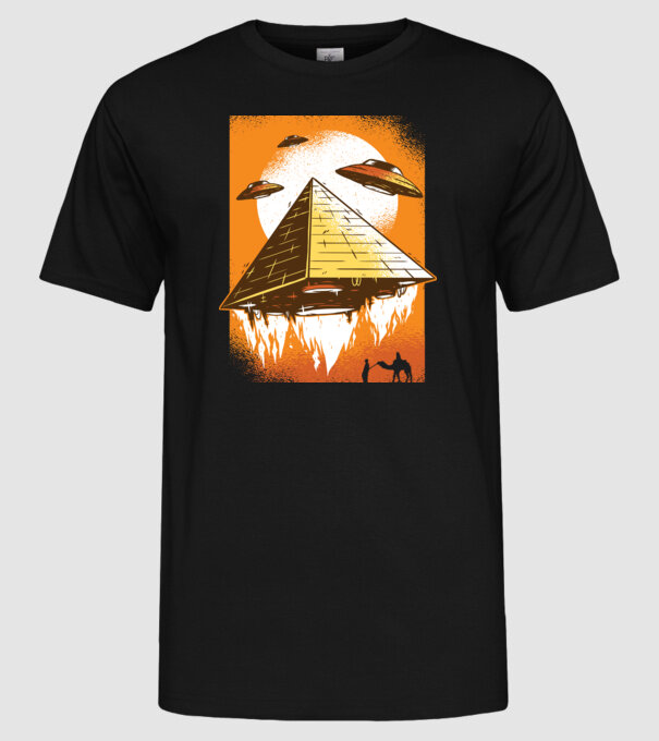 OZN Piramidă Alien model negru pe tricou