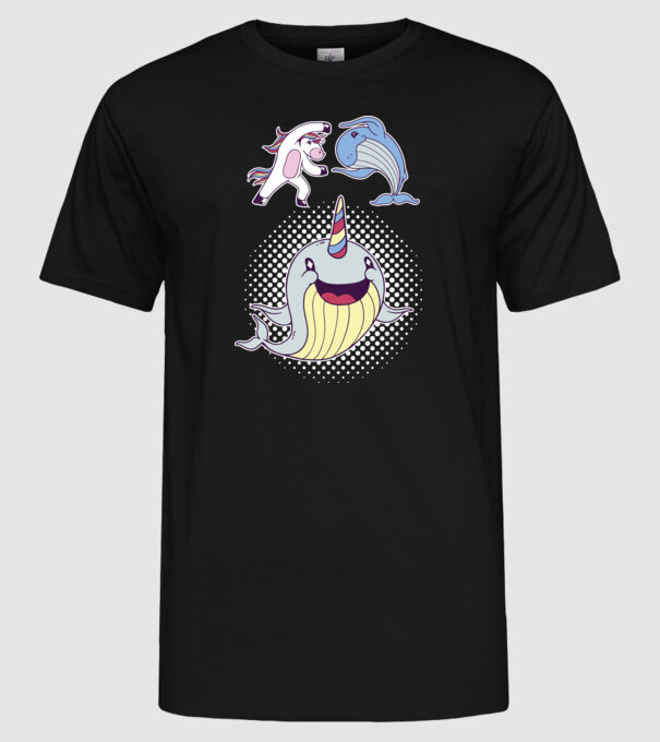 Unicorn Balenă Fuziune - Narval model negru pe tricou