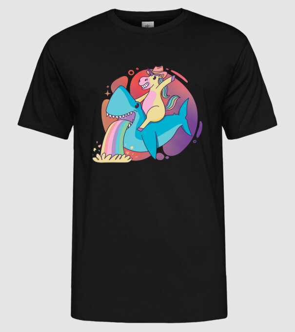 Unicorn pe rechin model negru pe tricou