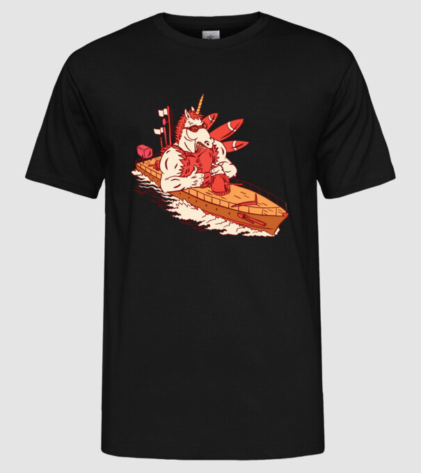 Unicorn Corabie de luptă model negru pe tricou