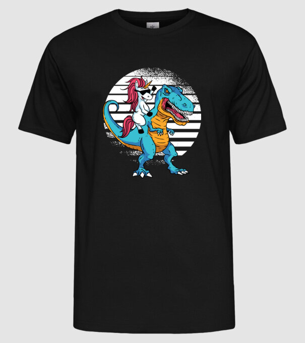 Unicorn cu dinozaur tricou amuzant model negru pe tricou