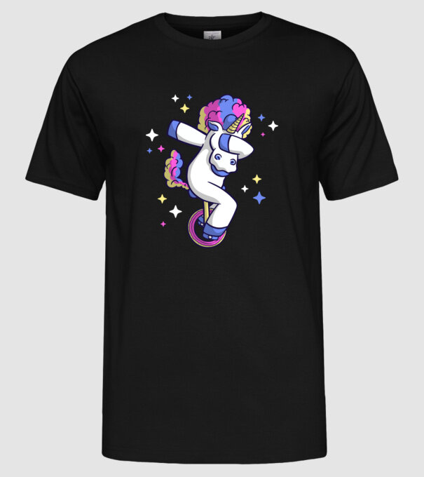 Unicorn pe monociclu model negru pe tricou