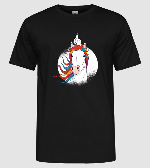 Unicorn Fuck Off model negru pe tricou