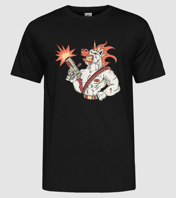 Unicorn Războinic model negru pe tricou