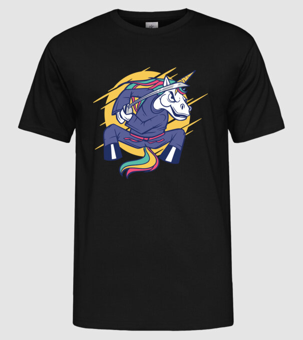 Unicorn Ninja model negru pe tricou