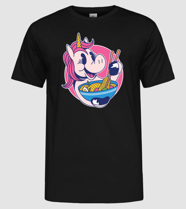 Unicorn Ramen model negru pe tricou
