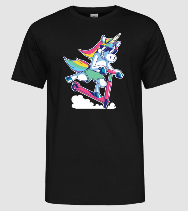 Unicorn cu trotinetă tricou amuzant model negru pe tricou