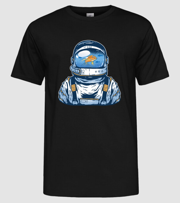 Peștișor auriu Astronaut model negru pe tricou