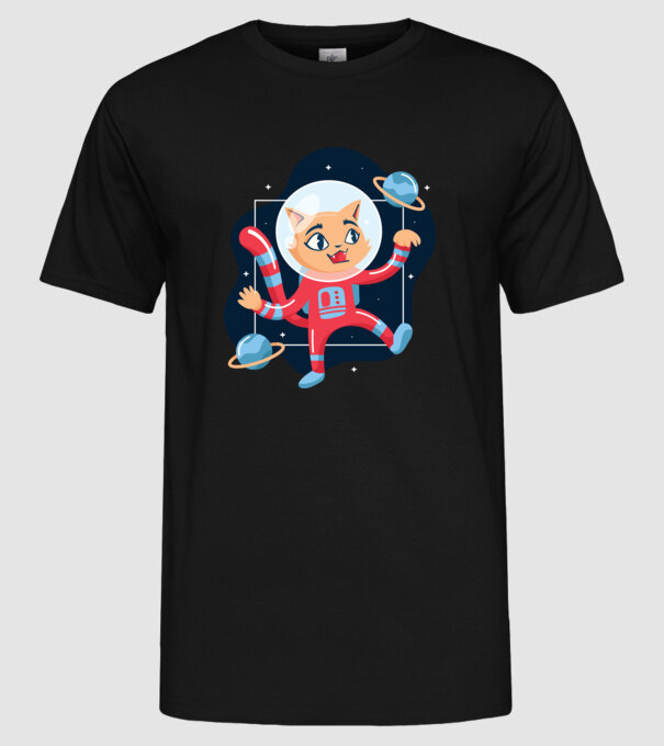 Pisică Astronaut model negru pe tricou