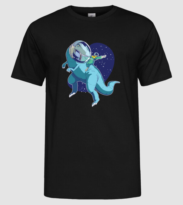 Astronaut Dinozaur T rex model negru pe tricou