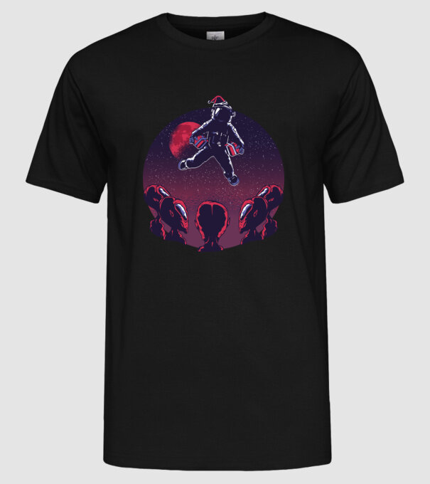 Moș Crăciun Astronaut model negru pe tricou