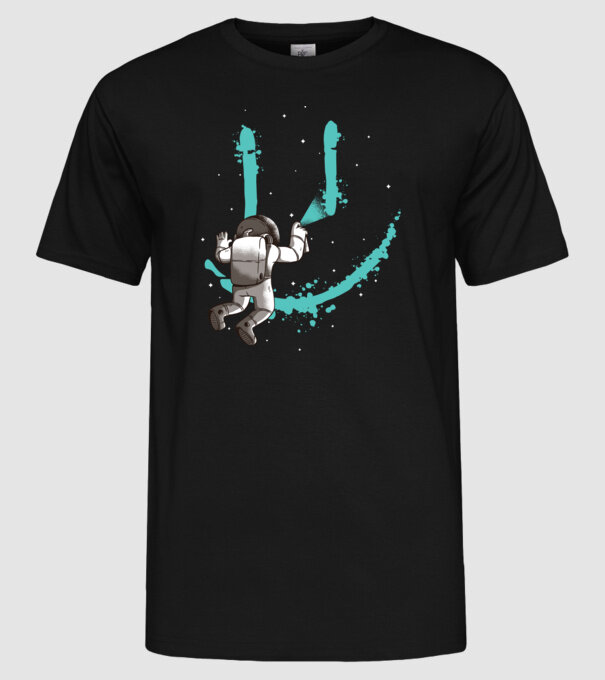 Astronaut Smiley Graffiti model negru pe tricou
