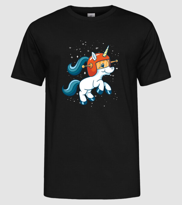 Unicorn Astronaut model negru pe tricou
