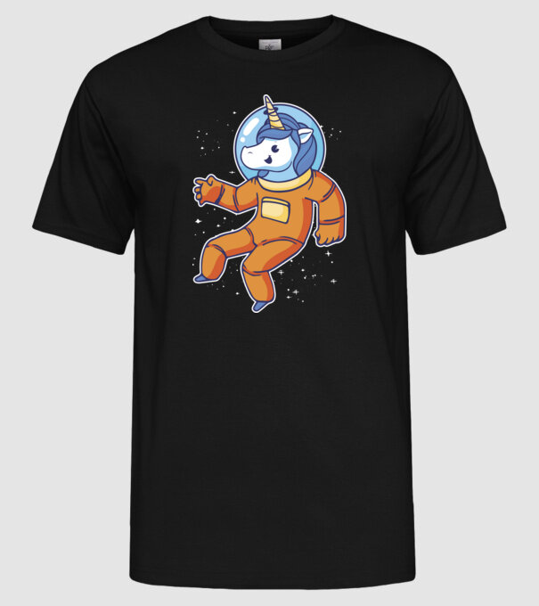 Unicorn Astronaut model negru pe tricou