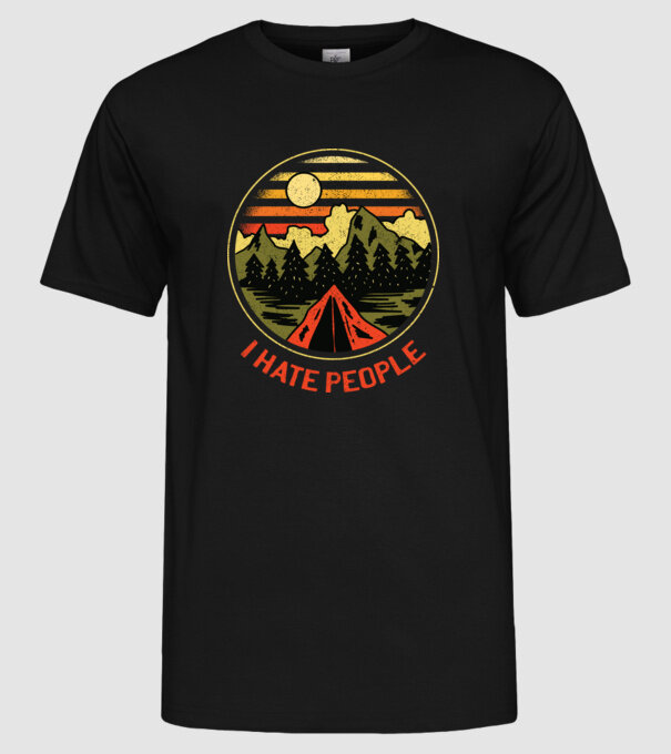 Urăsc oamenii tricou de camping model negru pe tricou