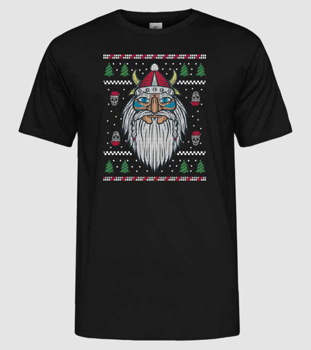 Moș Crăciun viking Pulover urât model negru pe tricou
