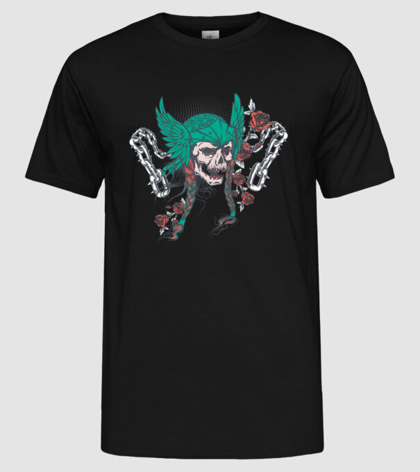 Vintage Craniu Viking model negru pe tricou
