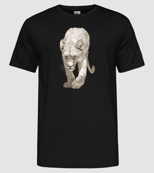 white lion model negru pe tricou