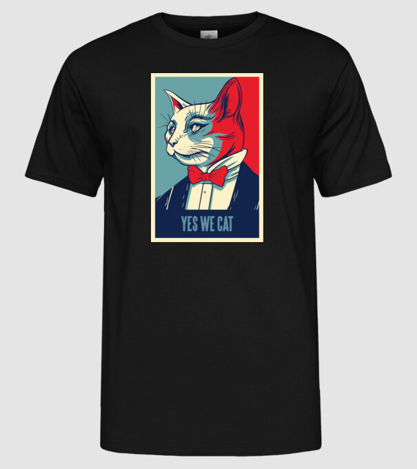 Yes We Cat poster cu pisică model negru pe tricou