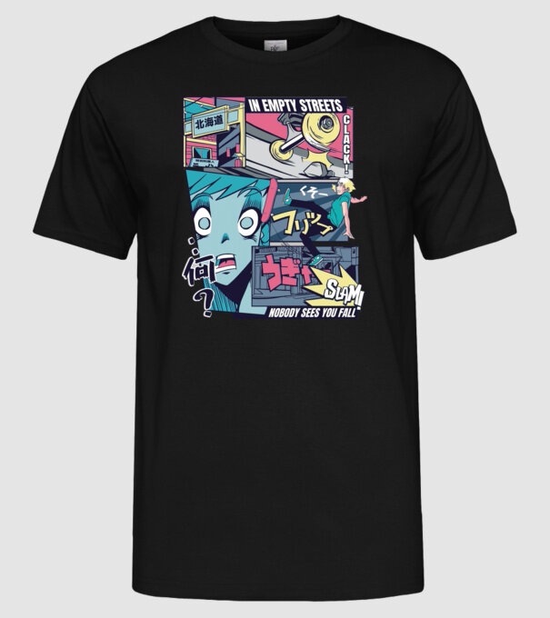 Anime Vaporwave Benzi desenate Skateboard model negru pe tricou