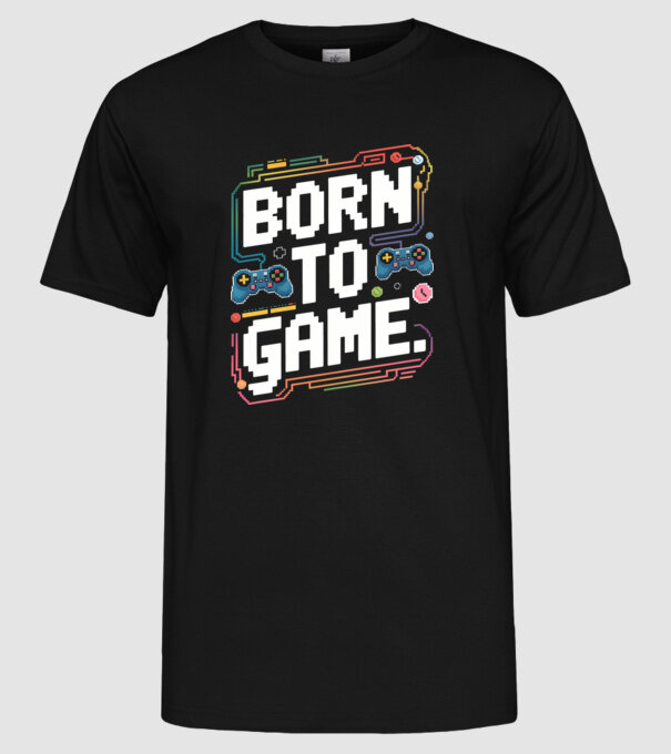 Born to Game Pixel Negru model negru pe tricou