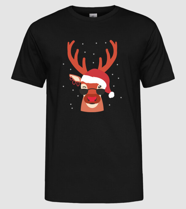 Cool Reindeer Rudolph model negru pe tricou