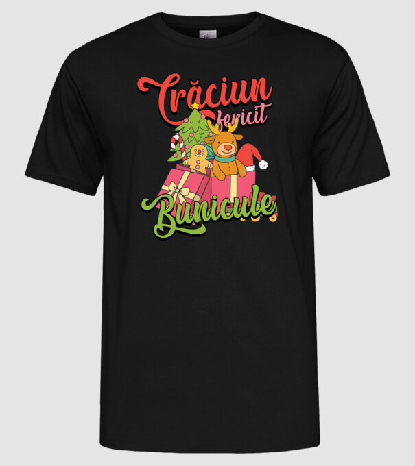 CRĂCIUN FERICIT BUNICULE model negru pe tricou