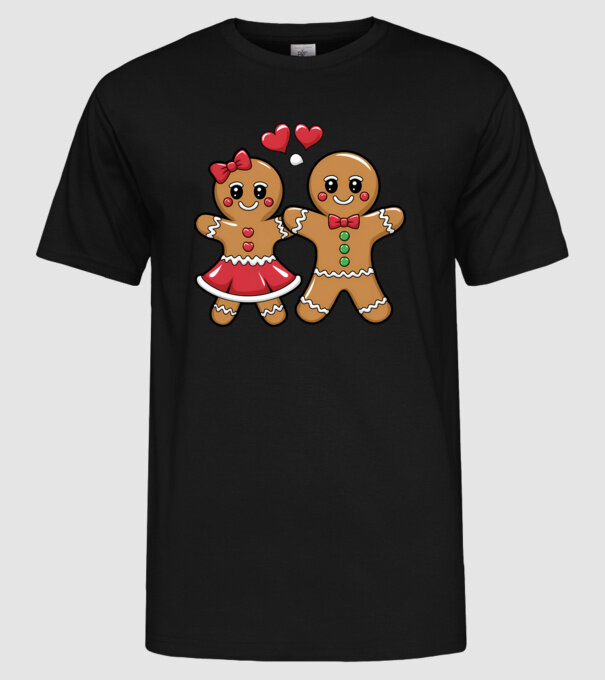 cuplu de turtă dulce în dragoste model negru pe tricou
