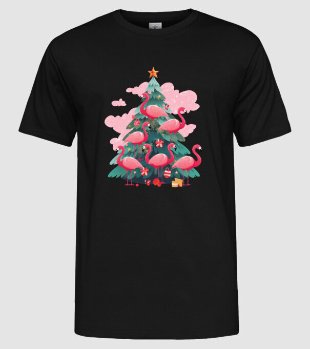 flamingo pom de Crăciun model negru pe tricou