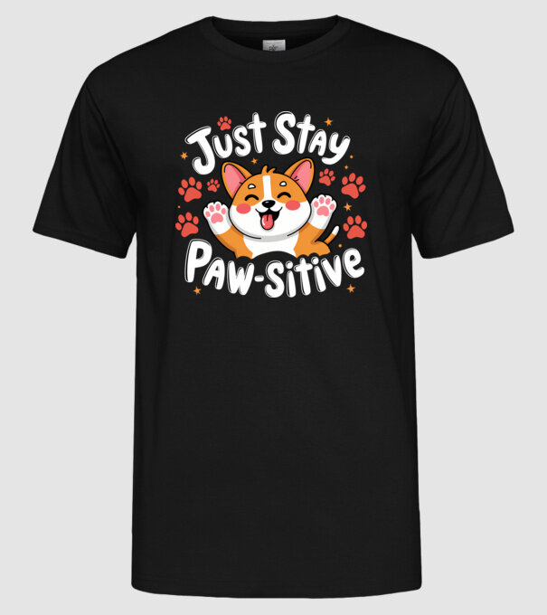 Just Stay Paw-sitive Negru model negru pe tricou