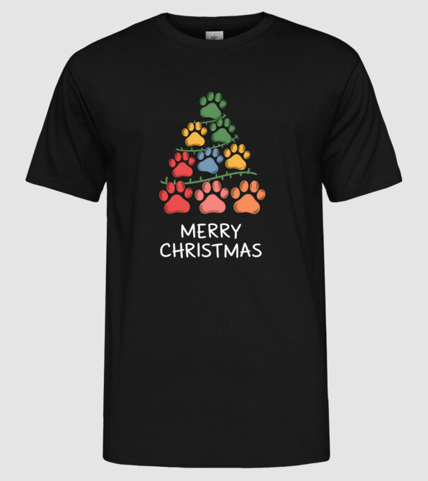 Merry Christmas Paws Negru model negru pe tricou