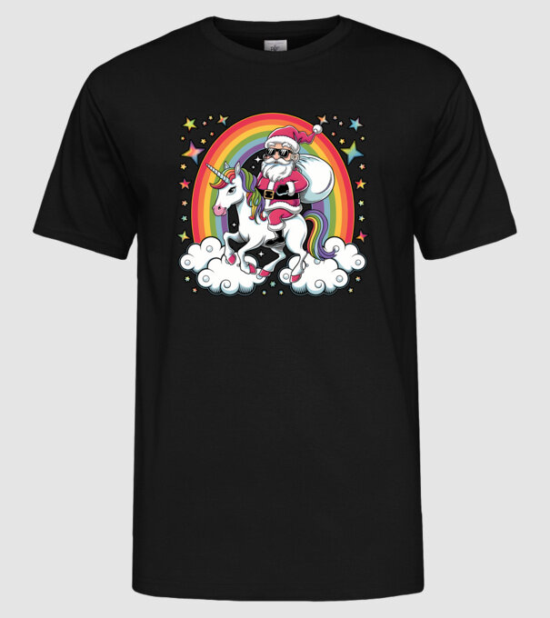 Moș Crăciun cool pe un unicorn model negru pe tricou