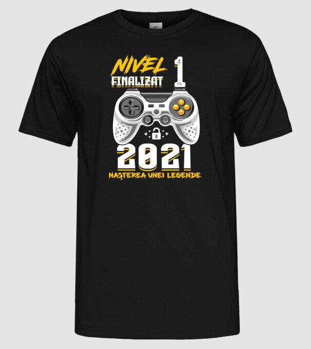 Nivel 1 finalizat. 2021 nașterea unei legende model negru pe tricou