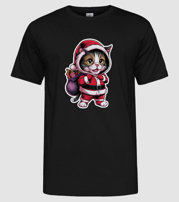 Santa Cat model negru pe tricou