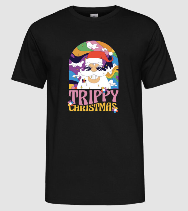 Trippy Christmas model negru pe tricou