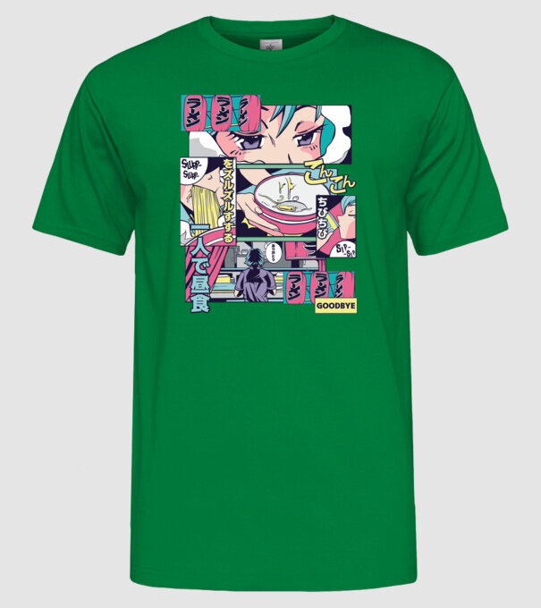 Anime Vaporwave Ramen model verde pe tricou