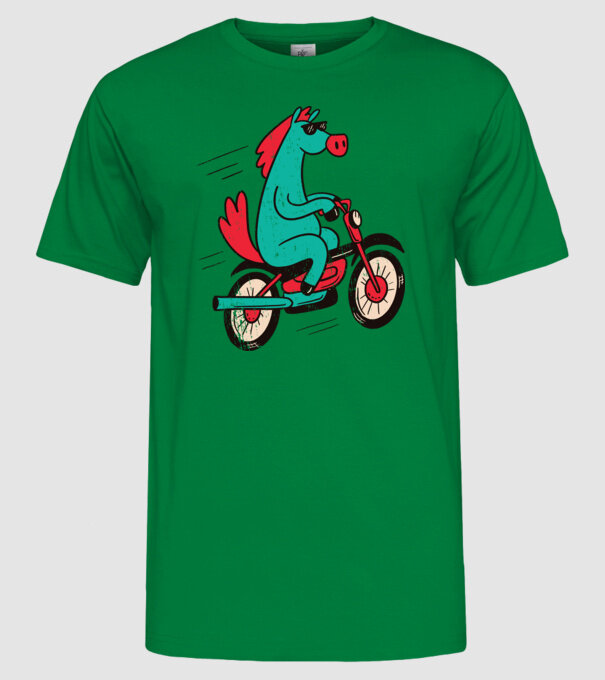 Cal cu bicicletă model verde pe tricou